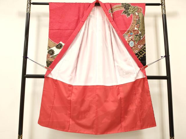平和屋着物[]七五三　女の子　7歳　祝着　四つ身　折り鶴　熨斗御所車花文　金彩　逸品　DAAY3245ma
