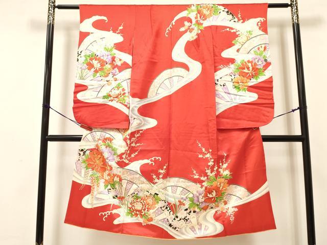 平和屋着物[]七五三 女の子 7歳 祝着 四つ身 駒刺繍 乱菊 立波片輪車牡丹花文 金彩 逸品 DAAY3255ma