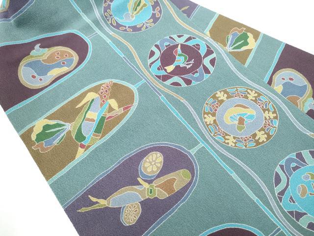 平和屋着物●全通柄　九寸名古屋帯　型染め　成物　鬼しぼ縮緬　正絹　逸品　CABA1065hy