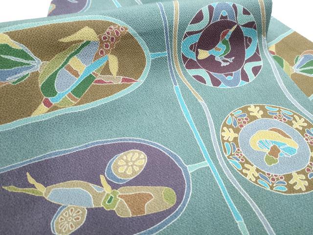 平和屋着物●全通柄　九寸名古屋帯　型染め　成物　鬼しぼ縮緬　正絹　逸品　CABA1065hy