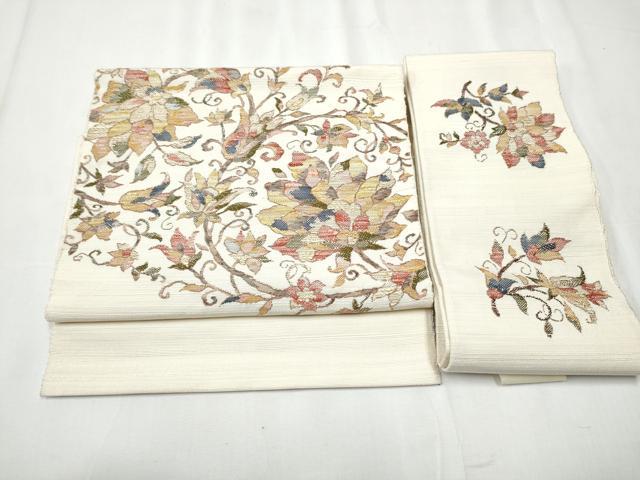 平和屋着物●つけ帯　紬地　更紗花文　正絹　逸品　CABA1104hy