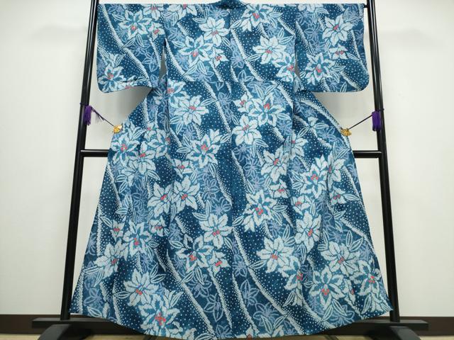 平和屋着物∴夏物　浴衣　有松鳴海絞り　百合　綿　逸品　CABA0422ng