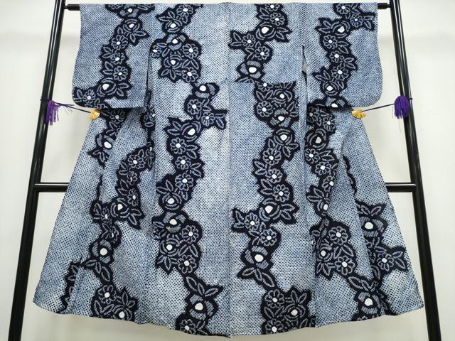 平和屋着物∴夏物　浴衣　有松鳴海絞り　舞花文　綿　逸品　CABA0446ng