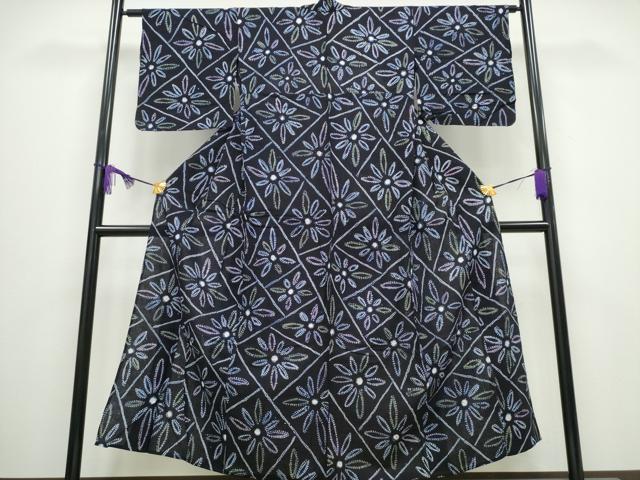 平和屋着物∴夏物　浴衣　有松鳴海絞り　切嵌菊文　綿　逸品　CABA0448ng