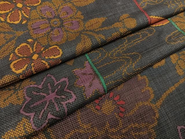 平和屋着物●本場大島紬　一元7マルキ　草花文　正絹　逸品　AABC9357ph