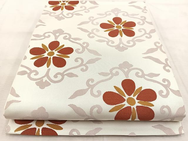 平和屋着物●九寸開き名古屋帯　唐織　花唐草文　正絹　逸品　未使用　BAAV4811yc