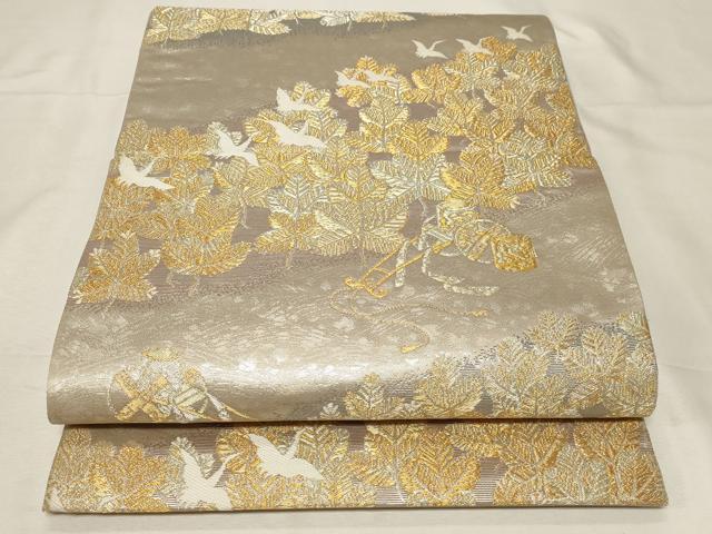 平和屋着物▼六通柄袋帯　飛鶴松葉文　金銀糸　正絹　逸品　CAAZ6673dy