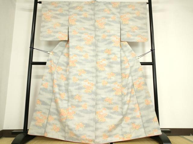 平和屋着物●小千谷紬　草花文　正絹　逸品　DAAX3814az
