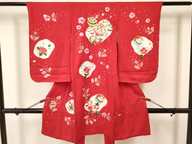 平和屋着物[]七五三　女の子　3歳　祝着　三つ身　刺繍　絞り　鞠花文　金銀糸　逸品　DAAY3104ma