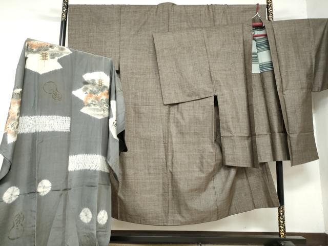 平和屋着物●男性 本場大島紬 アンサンブル 長襦袢（袷）セット 抽象文様 正絹 逸品 DAAY5562ud