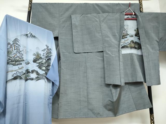 平和屋着物●男性 紬 アンサンブル 長襦袢（袷）セット 豆がら茶色 正絹 逸品 未使用 DAAY5566ud