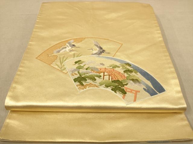 平和屋着物◎太鼓柄袋帯　刺繍　地紙飛鶴文　金糸　正絹　逸品　AABC8468dt