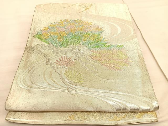 平和屋着物◎六通柄袋帯　浜松文　金銀糸　正絹　逸品　BAAV8563hv