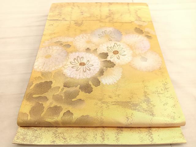 平和屋着物◎中国三大刺繍　相良刺繍　太鼓柄袋帯　菊　金彩　引箔　正絹　逸品　BAAV8600hv