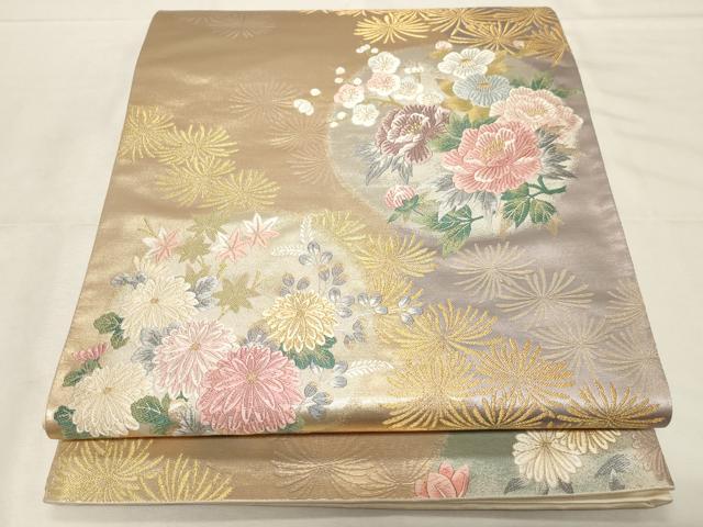 平和屋着物▼六通柄袋帯　唐織　草花丸文　金糸　正絹　逸品　CAAZ6709dy