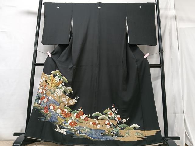 平和屋着物■豪華黒留袖 刺繍 吉祥花鳥文 暈し染め 金銀彩 正絹 逸品 CAAZ1959xe