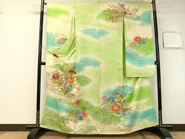 平和屋着物■豪華振袖 総刺繍 流水花文 暈し染め 金銀彩 正絹 逸品 CAAZ9870vp