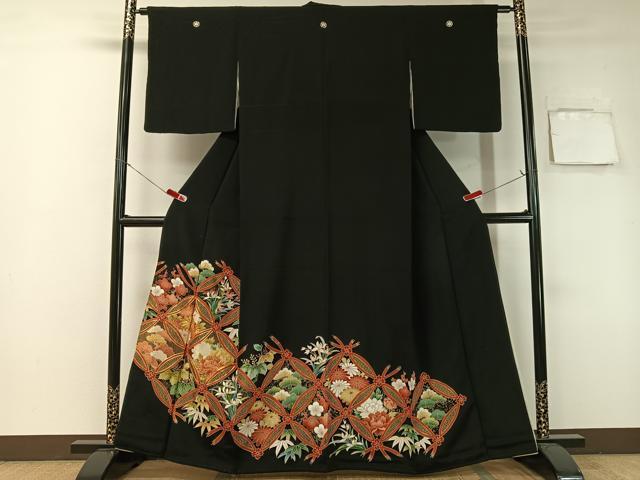 平和屋着物■豪華黒留袖 駒刺繍 七宝花文 金彩 正絹 逸品 CAAZ9878vp