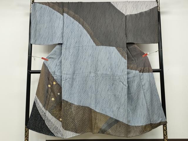 平和屋着物●男性　訪問着　駒刺繍　市松綾織　切嵌舞花文　金彩　正絹　逸品　CABB6291ut