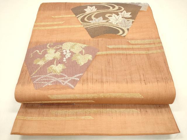 平和屋着物＊夏物　六通柄袋帯　地紙立波葡萄蔦の葉文　金銀糸　正絹　逸品　DABA0005cm
