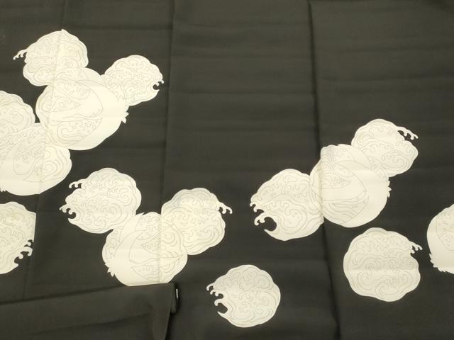 平和屋着物▼黒留袖　反物　着尺　色付前　飛鶴立波文　逸品　未使用　DABC7480we