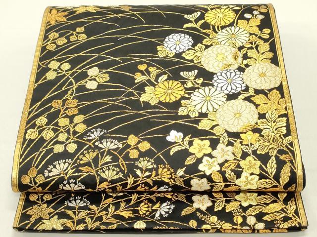 平和屋着物●六通柄袋帯　唐織　高台寺蒔絵文様　黒地　金銀糸　正絹　逸品　DAAY0446ob