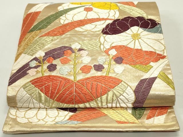 平和屋着物●六通柄袋帯　唐織　草花文　金糸　正絹　逸品　DAAY0467ob