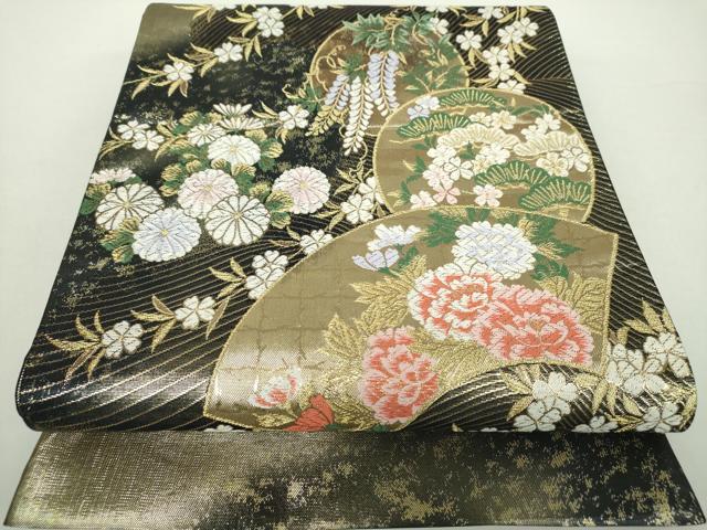 平和屋着物●六通柄袋帯 地紙吉祥花文 金糸 引箔 正絹 逸品 DAAZ0802ps