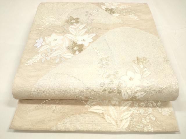 平和屋着物＊夏物　六通柄袋帯　草花文　金銀糸　正絹　逸品　DABA0073cm