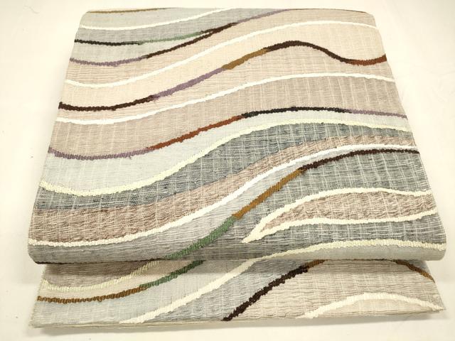 平和屋着物▽スリーシーズン　春夏秋　六通柄袋帯　すくい織　流水文　正絹　逸品　DABA0126cm