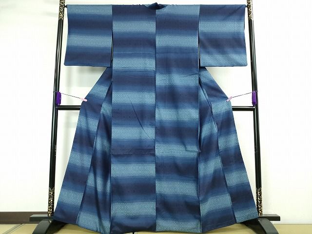 平和屋本店■超希少　日本工芸会正会員　秋山眞和　綾の手紬　手織　本藍染　逸品　DZAA6039kh5