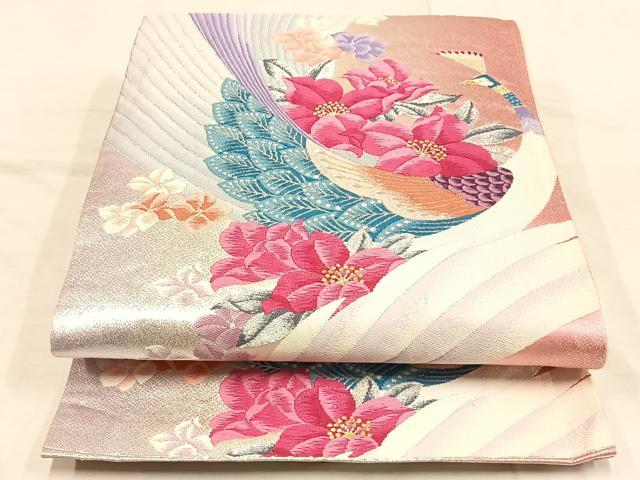 平和屋着物◎六通柄袋帯　唐織　孔雀花文　金銀糸　正絹　逸品　AAAP6291ey