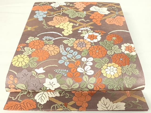 平和屋着物◎六通柄袋帯　唐織　葡萄　正絹　逸品　AABA6293yx