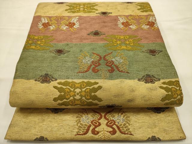平和屋着物●六通柄袋帯　双鳥花文　金銀糸　正絹　逸品　AABJ7584sx