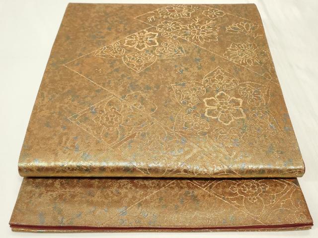 平和屋着物◎西陣　高島織物謹製　六通柄袋帯　正倉院花文　青銅箔　正絹　逸品　CAAY8978in