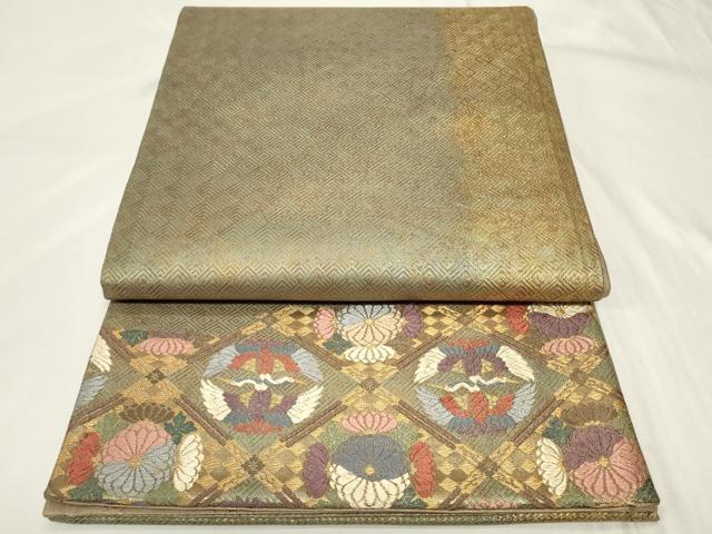 平和屋着物◎全通柄袋帯　天井双鶴花丸文　金糸　正絹　逸品　CAAY8979in