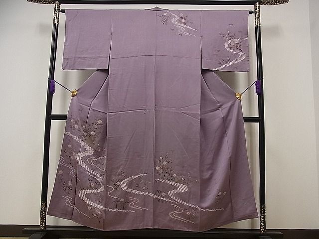 平和屋川間店■訪問着　絞り　流水草花文　金彩　逸品　vf4186