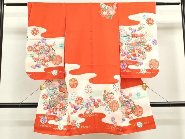 平和屋着物[]七五三　女の子　3歳　祝着　三つ身　雪輪重ね吉祥舞蝶花文　暈し染め　金彩　逸品　CAAZ7055ze
