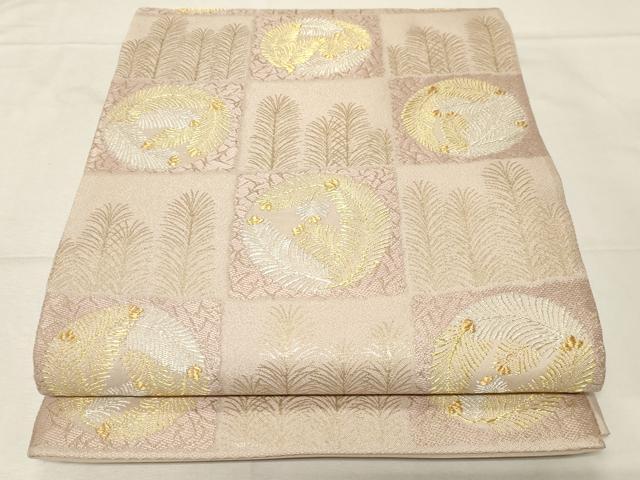 平和屋着物●六通柄袋帯　市松松葉文　金銀糸　正絹　逸品CABA2273dy