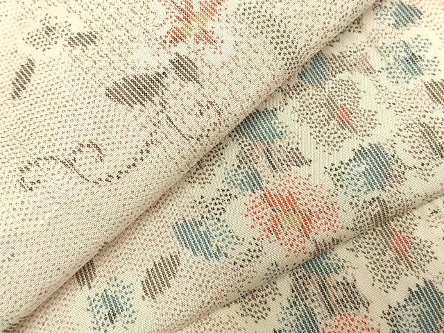 平和屋着物▽上質な紬　単衣　花唐草文　正絹　逸品　AABD0224fy