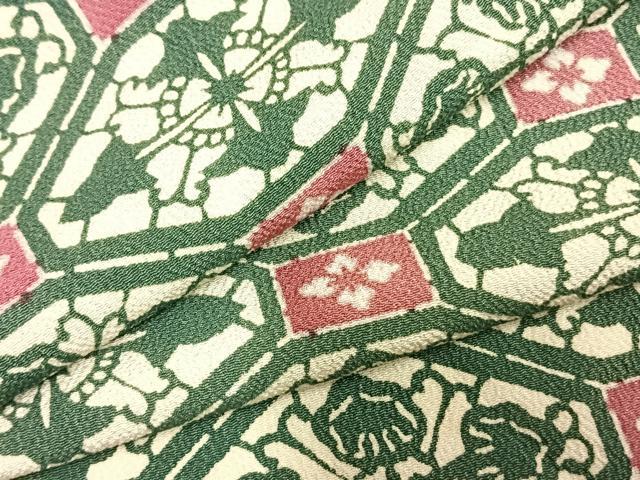 平和屋着物▽上質な小紋　単衣　型染め　亀甲文　鬼しぼ縮緬　正絹　逸品　AABD0265fy