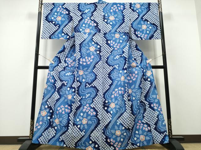 平和屋着物∴夏物　浴衣　有松鳴海絞り　流水菊文　綿　逸品　CABJ0005ng