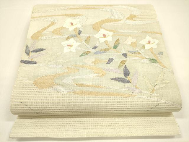 平和屋着物＊夏物　絽綴れ　八寸名古屋帯　流水草花文　金銀糸　正絹　逸品　DAAZ4234cm