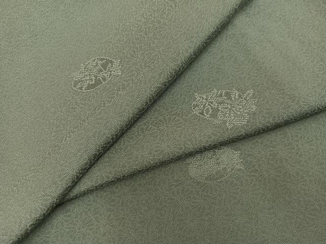 Full-Length Under-Kimono - 平和屋着物●上質な色無地　草花地紋　柳煤竹色　正絹　逸品　AABI0533ph