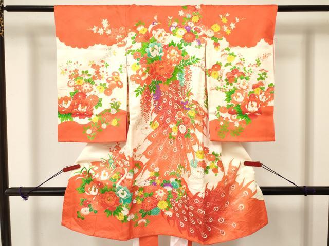 平和屋着物[]お宮参り　女の子　祝着　産着　初着　のしめ　駒刺繍　孔雀花文　金彩　逸品　DAAY3183ma