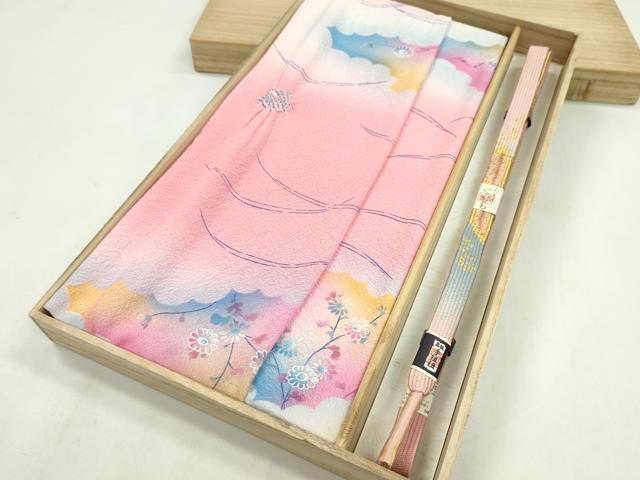 平和屋着物●和装小物　帯締め・帯揚げセット　絞り　芝草枝花文　暈し染め　高麗組　金糸　逸品　未使..