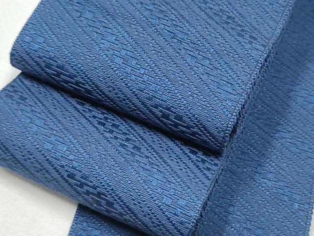 平和屋着物●男性 本場筑前博多織 角帯 斜線文 紗綾形文様 青藍色 正絹 逸品 CABA1016hy