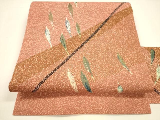 平和屋着物●九寸名古屋帯　たたき染め　抽象文様　金彩　鬼しぼ縮緬　正絹　逸品　DAAZ4076cm