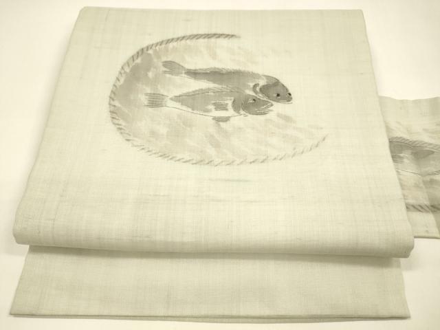 平和屋着物＊夏物 九寸名古屋帯 手描き 魚 正絹 逸品 DAAY8477cm