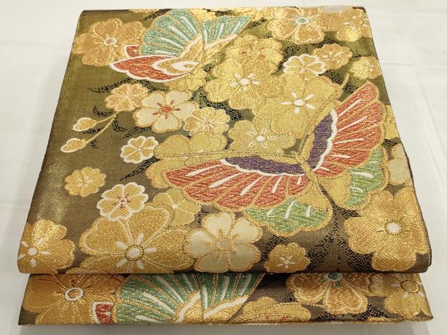 平和屋着物▼丸帯　花蝶文　金銀糸　正絹　逸品　AABD2876wj